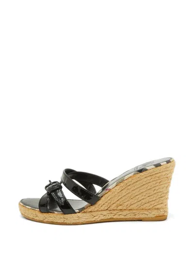 Pre-owned Burberry Patent-finish Wedge Sandals In Black