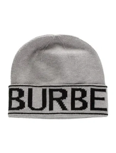 Pre-owned Burberry Pattern Print Knit Beanie W/tags In Gray