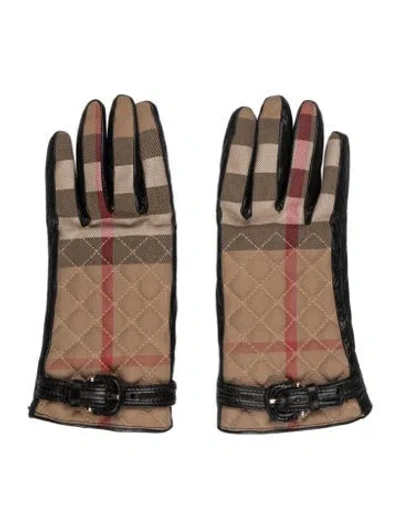Pre-owned Burberry Pattern Print Leather Gloves In Brown