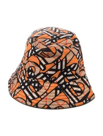 Pre-owned Burberry Pattern Print Nylon Bucket Hat In Orange