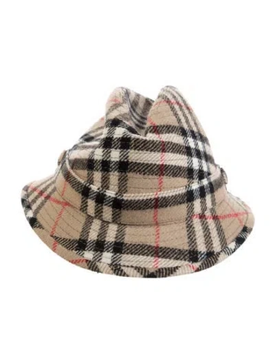 Pre-owned Burberry Pattern Print Wool Blend Bucket Hat In Brown