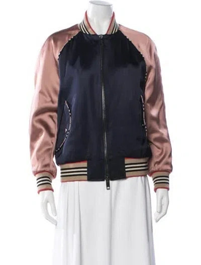 Pre-owned Burberry Patterned Bomber Jacket In Blue