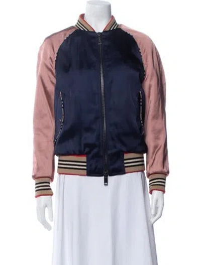 Pre-owned Burberry Patterned Bomber Jacket In Blue