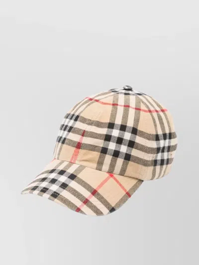 Burberry Patterned Cap With Curved Brim And Button In Pastel