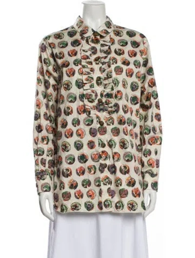Pre-owned Burberry Patterned Long Sleeve Blouse In Neutral