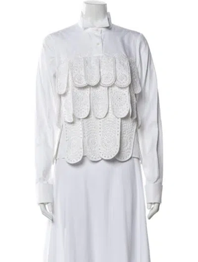 Pre-owned Burberry Patterned Long Sleeve Blouse In White