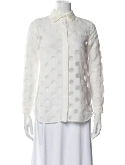 Pre-owned Burberry Patterned Long Sleeve Blouse In White