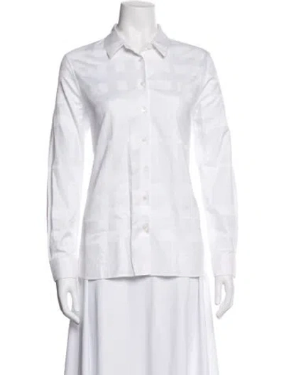 Pre-owned Burberry Patterned Long Sleeve Button-up Top In White