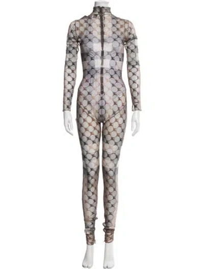 Pre-owned Burberry Patterned Mock Neck Jumpsuit In Brown