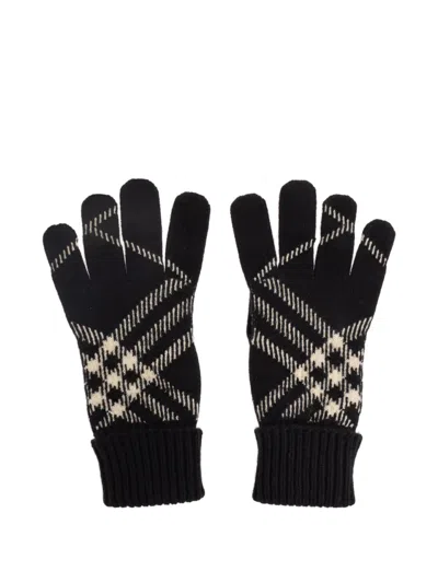 Burberry Patterned Ribbed Gloves In Black