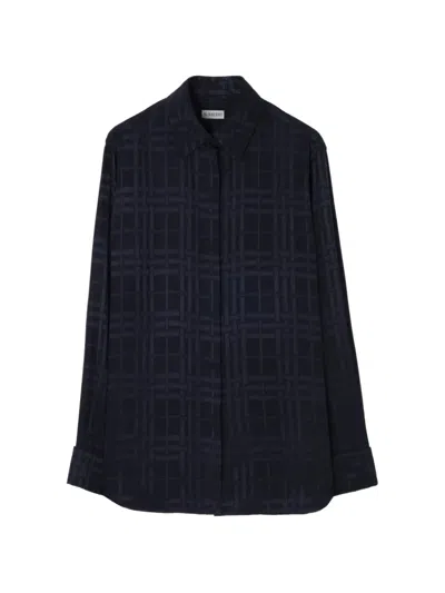 Burberry Long Sleeved Checked Shirt In Blue