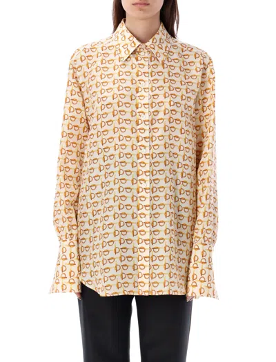 Burberry Patterned Silk Shirt In Gold/white