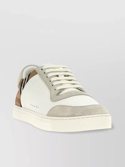 Burberry Check Print Lace-up Leather Sneakers In White