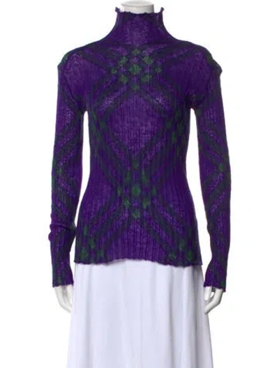 Pre-owned Burberry Patterned Turtleneck Sweater W/ Tags In Purple