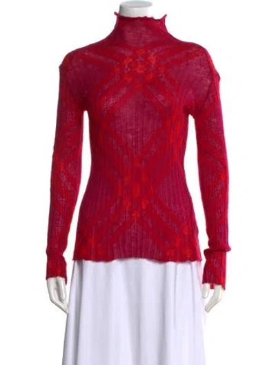 Pre-owned Burberry Patterned Turtleneck Sweater W/ Tags In Red