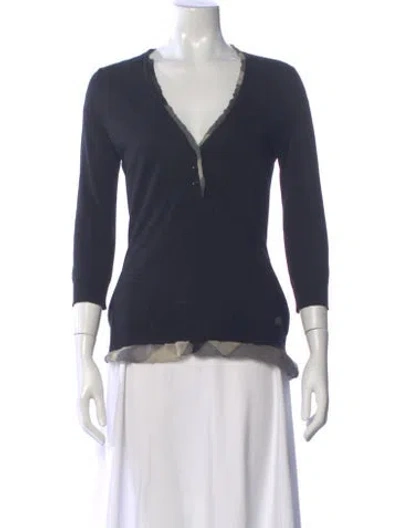 Pre-owned Burberry Patterned V-neck Top In Black