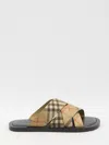 Burberry Jacquard Check Crisscross Slide Sandal In Beige