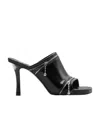 Burberry Glossy Leather Peep Mules In Black
