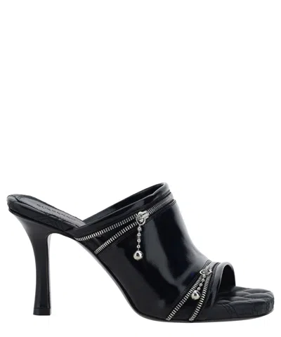 Burberry Sandals Peep Model In Shiny Black Leather