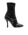 Burberry Peep Leather Ankle Boots In Black