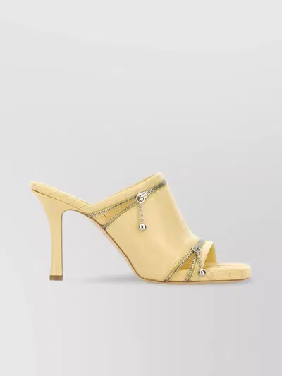 BURBERRY PEEP TOE LEATHER MULES WITH ZIPPER DETAIL