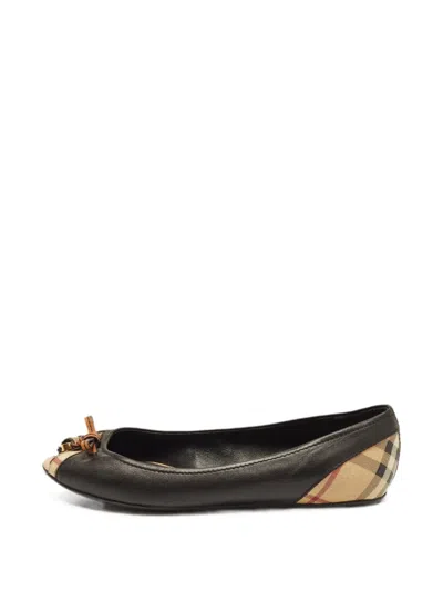 Pre-owned Burberry Peep-toe Ballet Flats In Black