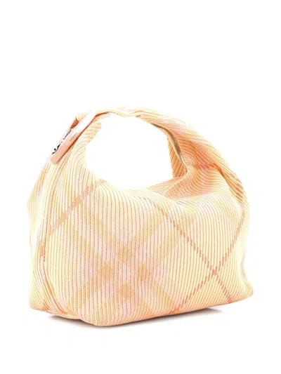 Pre-owned Burberry Peg Handle Bag Knit Check Fabric Medium Hobo Bag In Multi