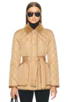 Burberry Quilted Jacket With Belt Pen In Archive Beige