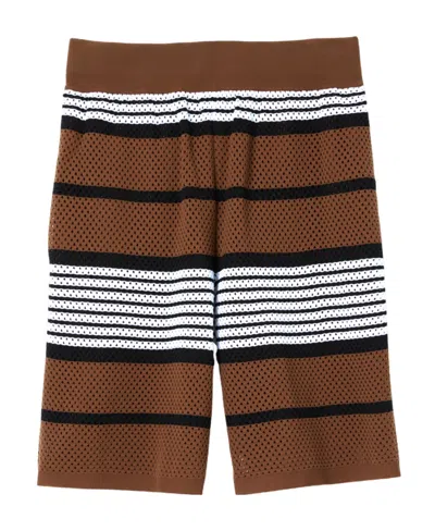 Burberry Perforated Striped Bermuda Shorts In Braun