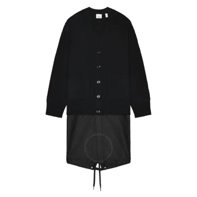 Burberry Perren Contrast Nylon Panel Wool Cashmere Cardigan In Black
