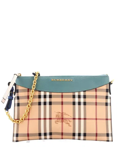 Pre-owned Burberry Peyton Haymarket Coated Canvas Crossbody Bag In Blue