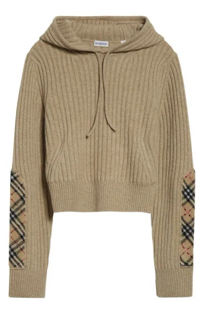 Burberry Checkered Detailed Drawstring Knit Hoodie In Brown