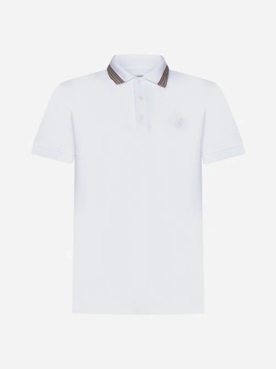 Burberry Icon Stripe Cotton Polo Shirt In White