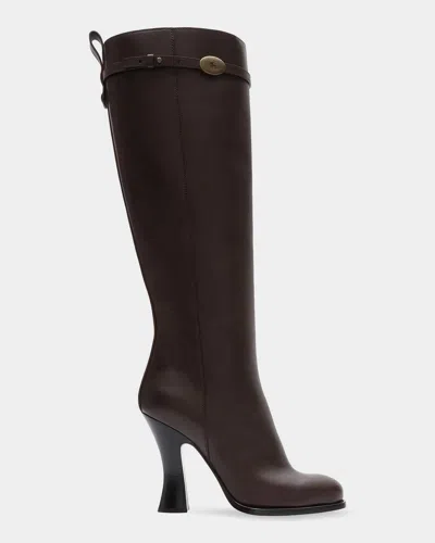 Burberry Pillar 100mm Leather Knee-high Boots In Brown