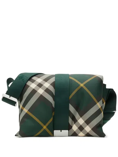 Burberry Pillow Checked Messenger Bag In Green