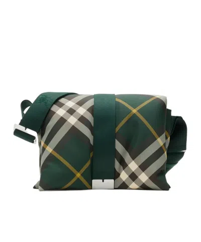 Burberry Pillow Checked Messenger Bag In Green