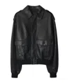 Burberry Leather Bomber Jacket In Black