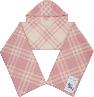 Burberry Pink & Off-white Check Hooded Scarf