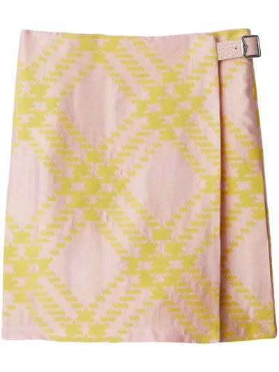 Burberry Pink And Purple Check Kilt In Multi