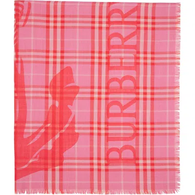 Burberry Pink & Red Ekd Check Scarf In Multi