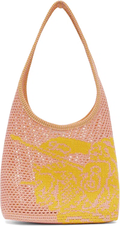 Burberry Pink & Yellow Small Ekd Crochet Tote
