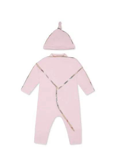 Burberry Pink Babygrow Set For Baby Girl With Vintage Check