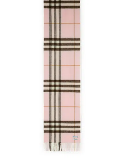 Burberry Cashmere Scarf With Check Pattern And Fringe Detail In Pink