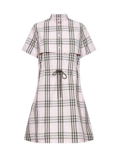 Burberry Pink Check Cotton Poplin Short Dress In Neutral