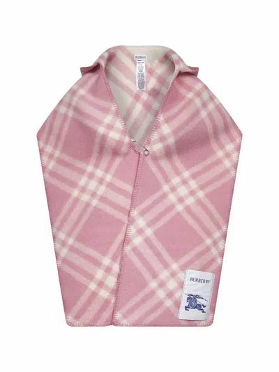 Burberry Pink Check Wool Hooded Scarf