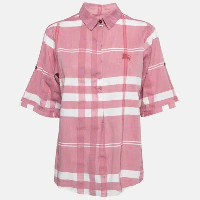 Pre-owned Burberry Pink Checked Cotton Buttoned Tunic L