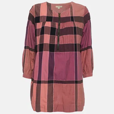 Pre-owned Burberry Pink Checked Cotton Tunic M