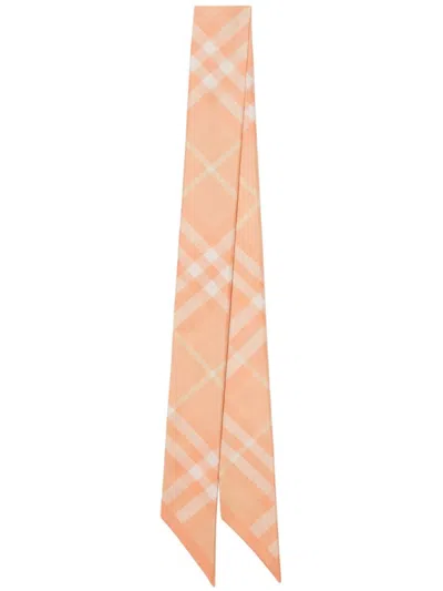 BURBERRY PINK CHECKED SILK SCARF