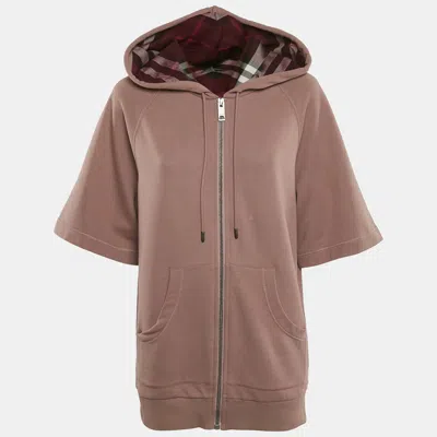 Pre-owned Burberry Pink Cotton Hooded Zip-up Oversized Jacket Xs