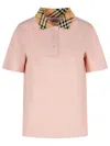 Burberry Polo Shirt With Classic Check Pattern And Tonal Logo Embroidery In Pink